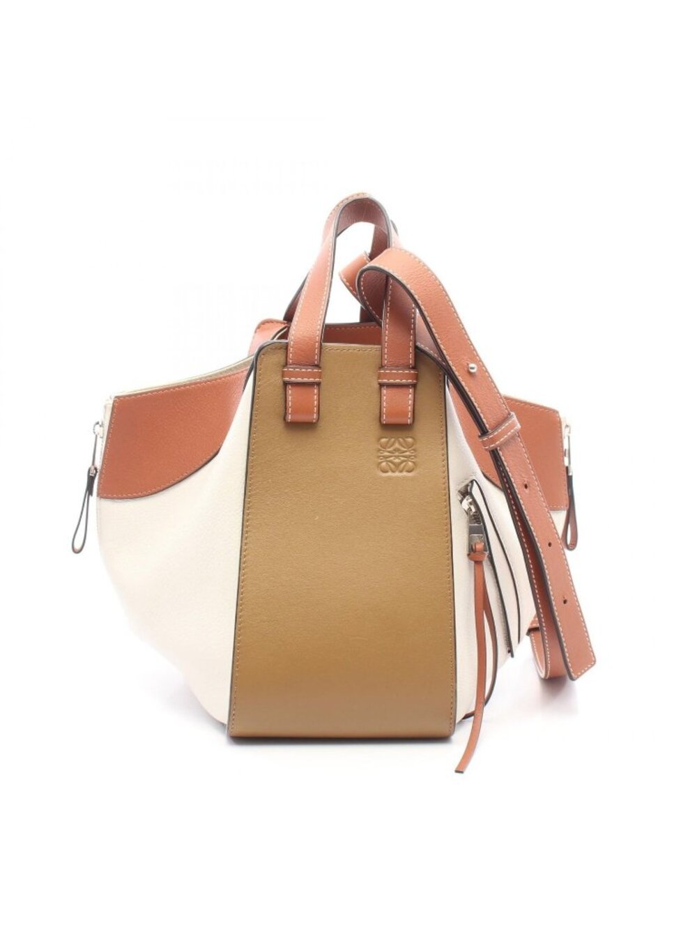 Loewe Handbag Hammock Small 2-Way White Brown Leather Bag